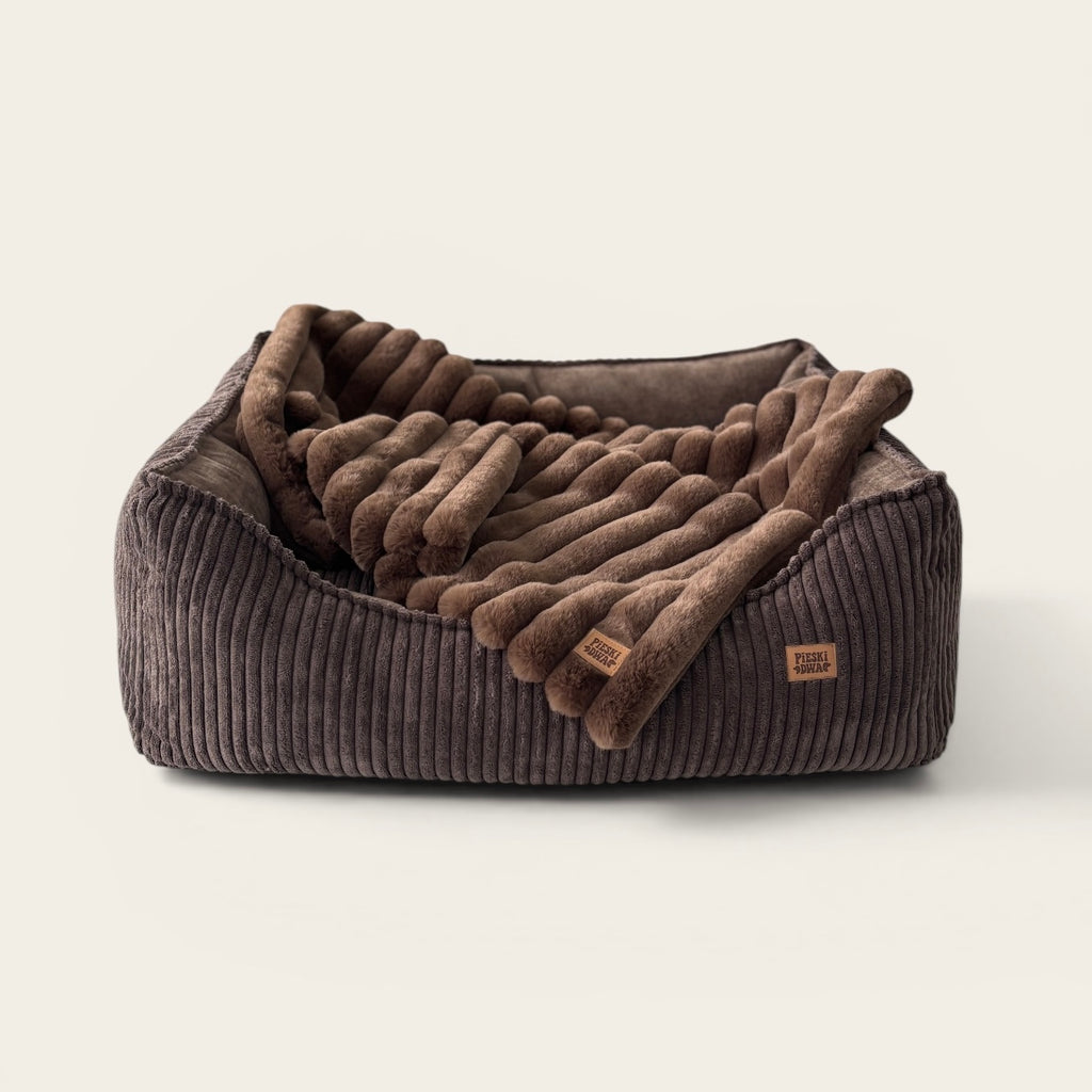 Legowisko dla Psa Kanapa Prążki brąz Gorzka Czekolada